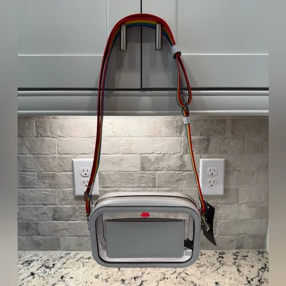 Kate Spade NWT Stadium Camera Bag Crossbody Clear w/Rainbow Strap